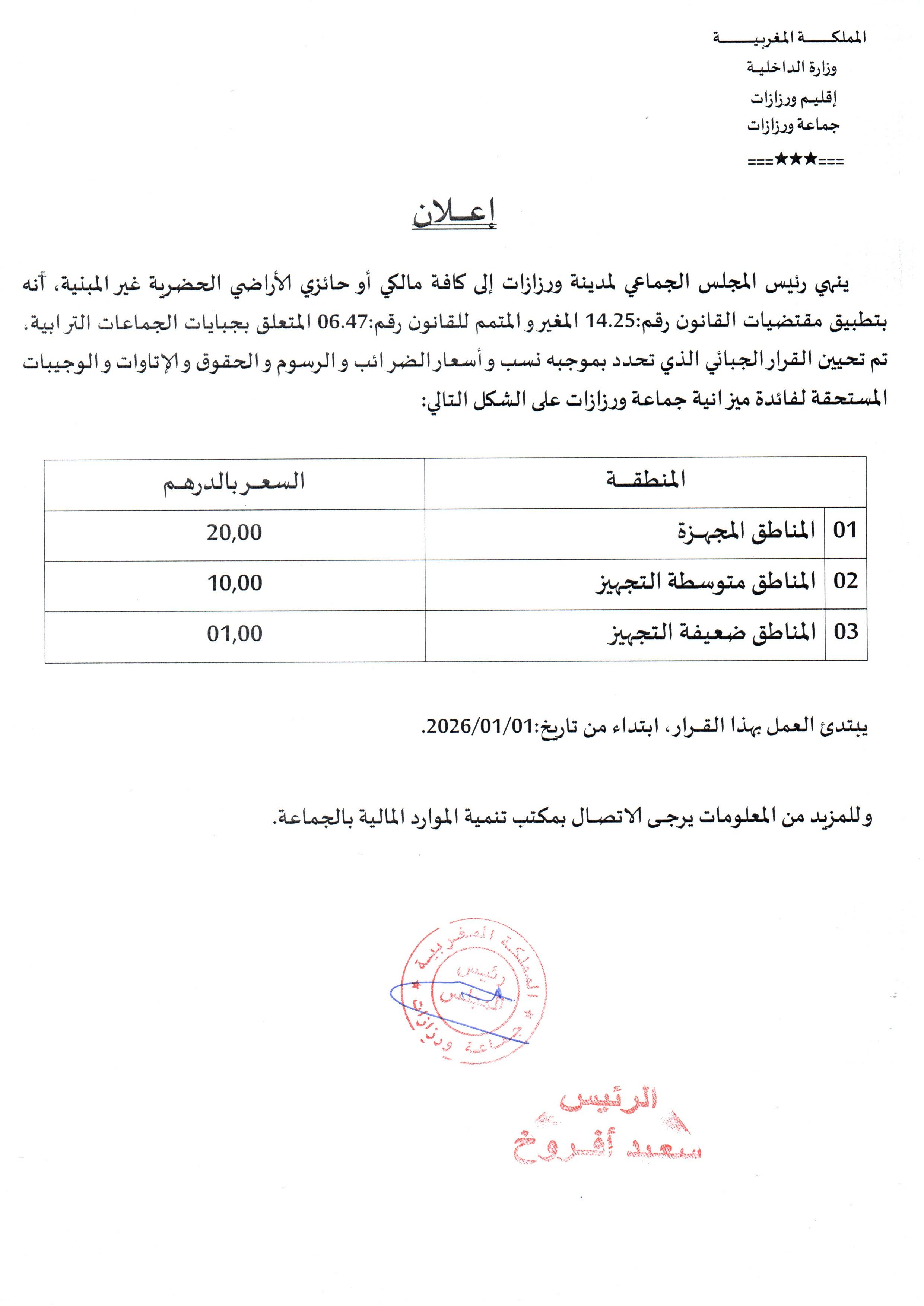 إعــــلان إلى كافة الملاّك أو حائزي الأراضي الحضرية غير المبنية